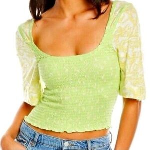Free People key Lime Green Smocked crop  Women's Top Sz M